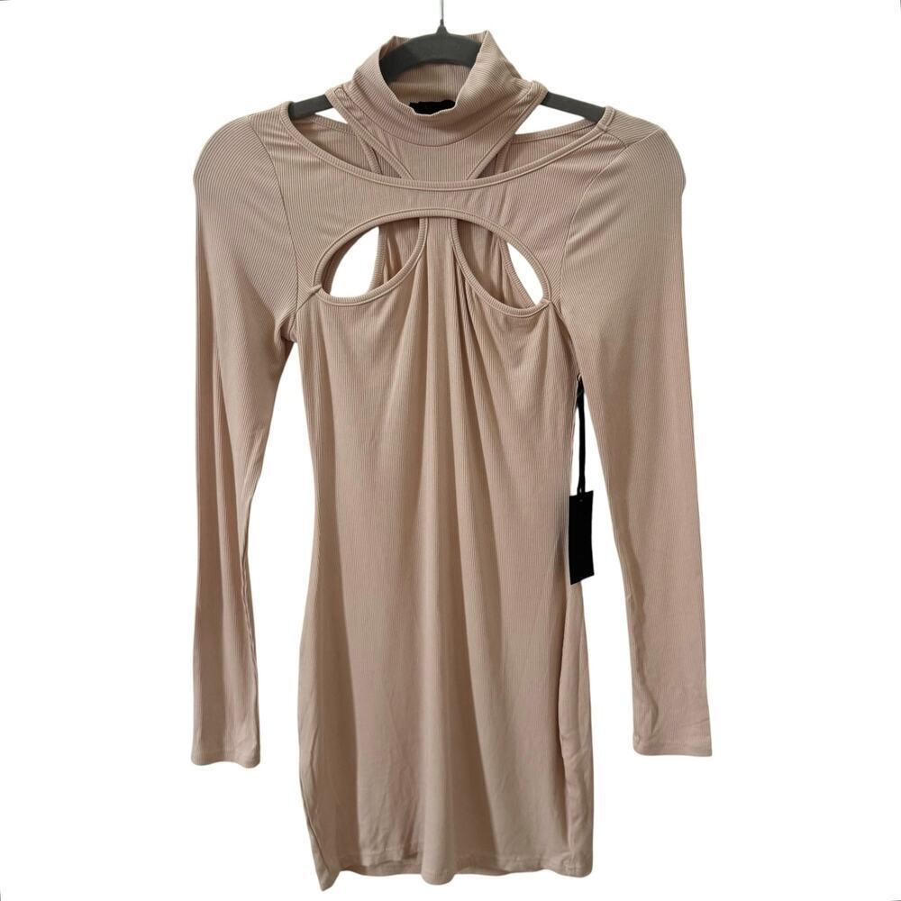 NWT h:ours Revolve Cut Out Ribbed Dress Beige Nude Size S - Picture 5 of 13